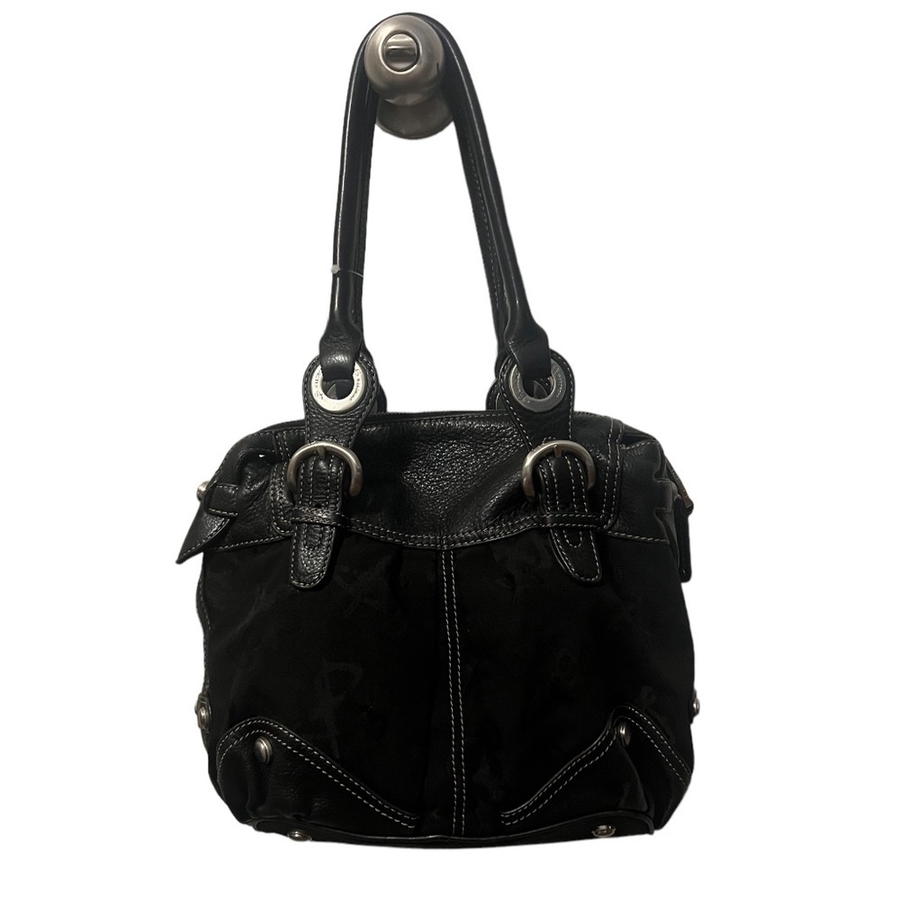 B. Makowsky‎ Large Shoulder Bag Purse Shopper Black Leather Double Strap Zipper